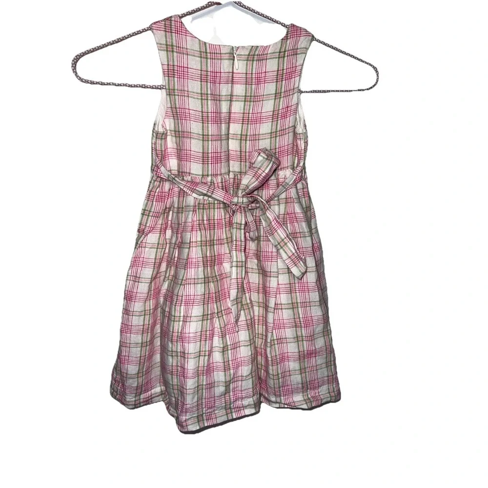 Children's Place White, Pink & Green Plaid Washable Linen Dress - Size: 18 Month